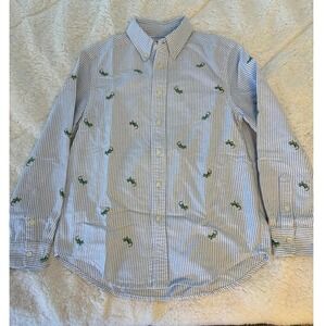 Ralph Lauren Kids Striped Lizard Embroidered Button Down Shirt Size M 10-12